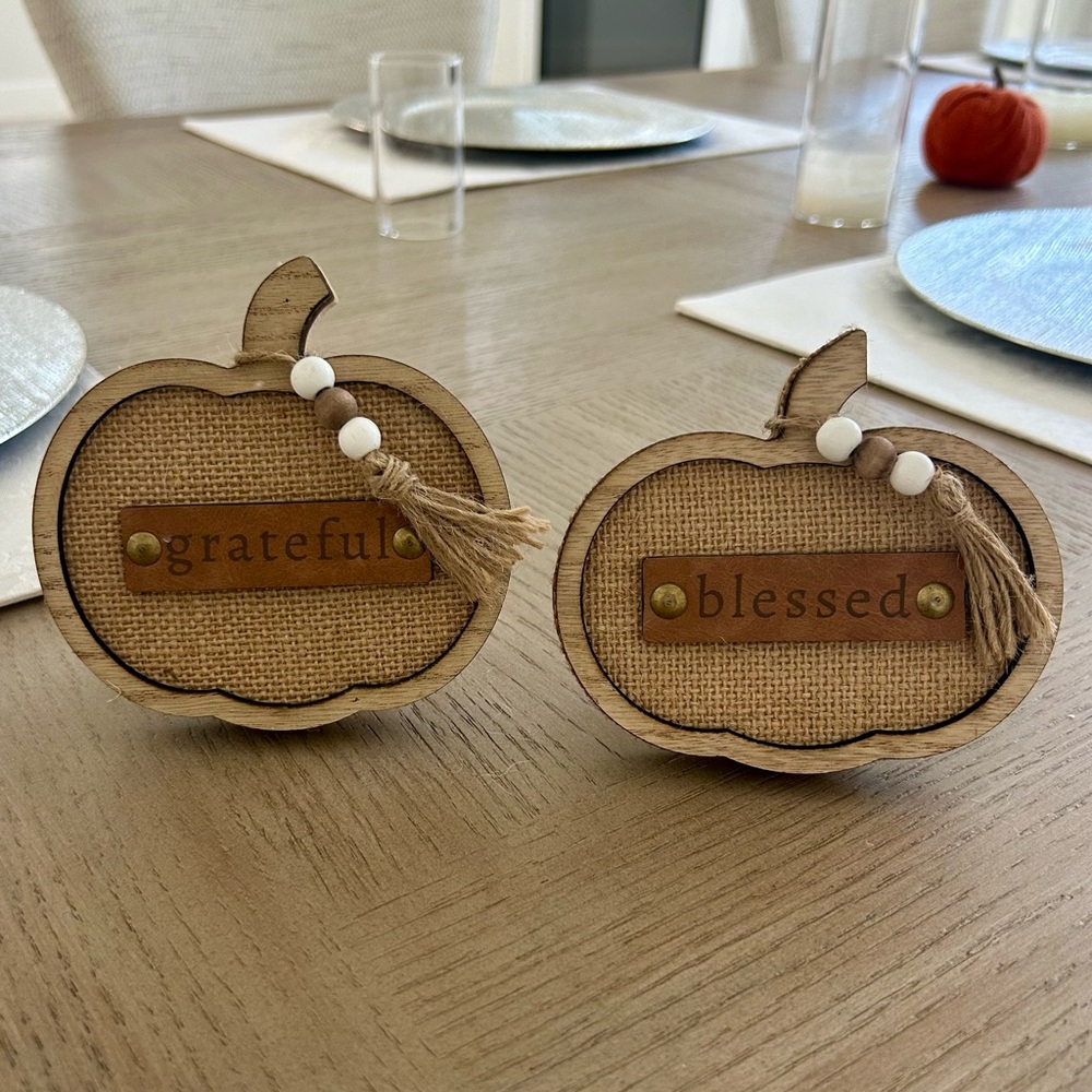 New Pumpkin Wood Burlap Centerpiece Grateful Blessed Thanksgiving Table Decor